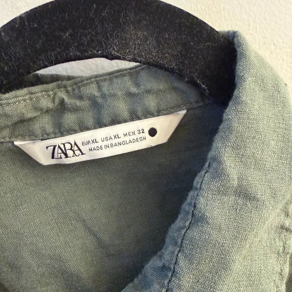ZARA Olive Green Linen Button Down Shirt | Relaxed Fit | Size XL - Picture 2 of 3